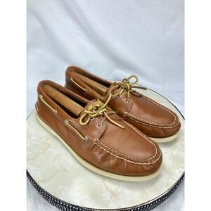 Sperry Top Sider Authentic Original Boat Shoes Men 10.5 Tan Leather 2-Eye Loafer